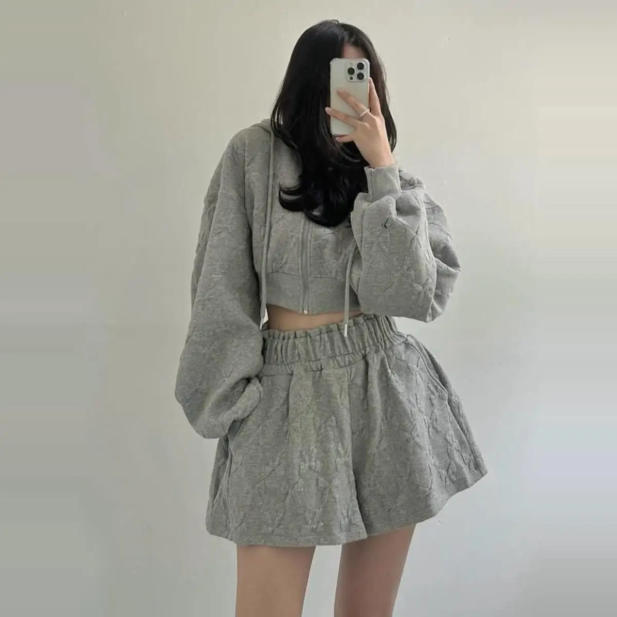 

Women's Autumn Faion Hoodie Set with Knot High Waist Wide Leg orts Two-Piece Suit Polyester Fabric