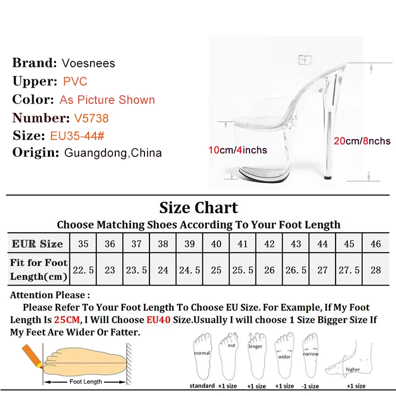 Sexy 20CM/8inches Exotic Stripper High Heel Sandals Transparent  Heel Platform Glitter Stiletto Heels Pole Dancing Shoes Women