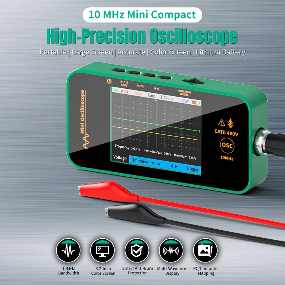MASTFUYI Mini Oscilloscope 10MHz Bandwidth 48MSa/s Sampling Rate 2 in 1 Digital Test Tool for Circuit Debugging/DIY Electronics