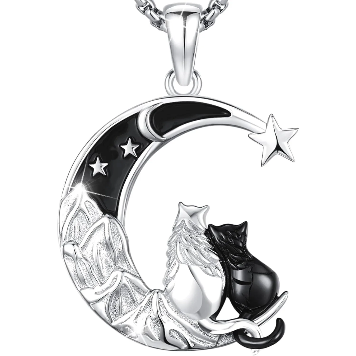 Black Cat Necklace 925 Sterling Silver  Animal Pendant Jewelry Gifts for Women Men Animal Lovers Graduation Christmas Birthday