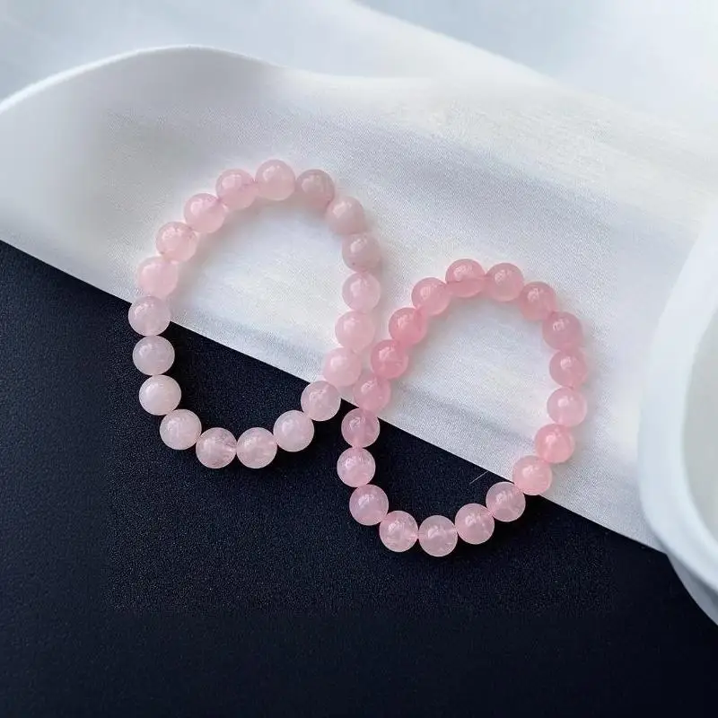 Pink Crystal Beaded Bracelet Round Smooth Bead Stretch Elastic Wristband Boho Decorative Hand Jewelry For Women Daily Party