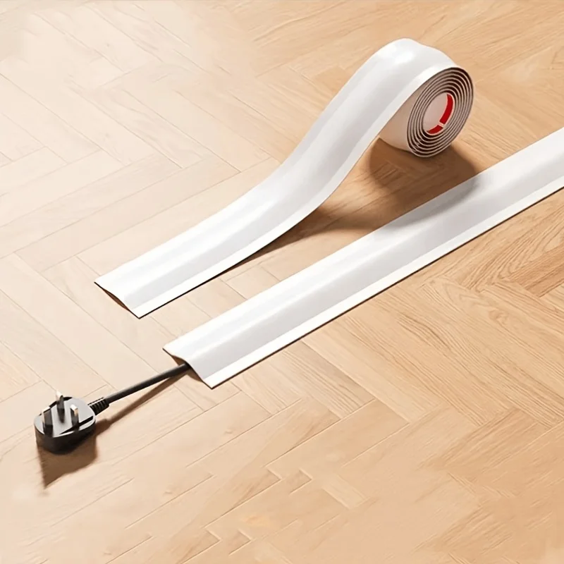 79 Inch Matte White Flexible Self‑Adhesive Cable Cover No‑Punch Anti‑Trip Wire Channel for Wall Floor Corner
