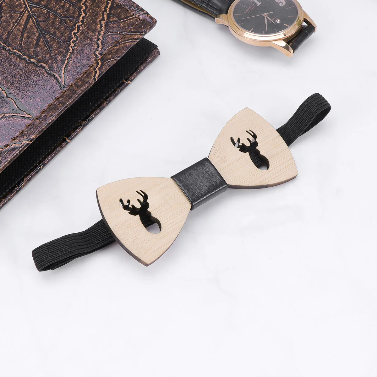 

Men's Bow Tie Leisure Bowknot Hollow Bamboo Neckwear Wooden Wedding for Western Style