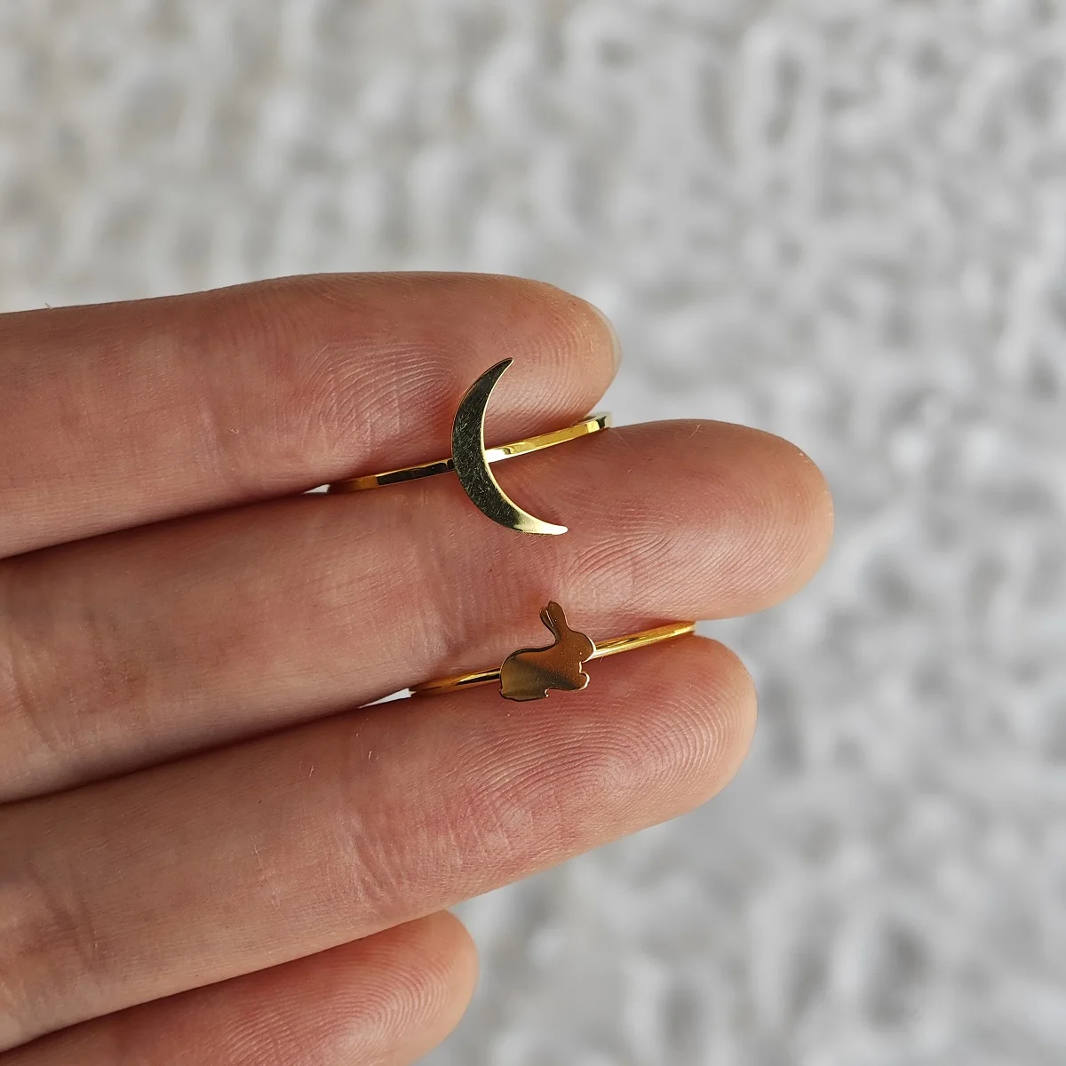 New Ins Stainless Steel Plated 18k Gold Cute Abstract Moon Ring Vintage Cloud Rings For Women Fashion Jewelry image 5
