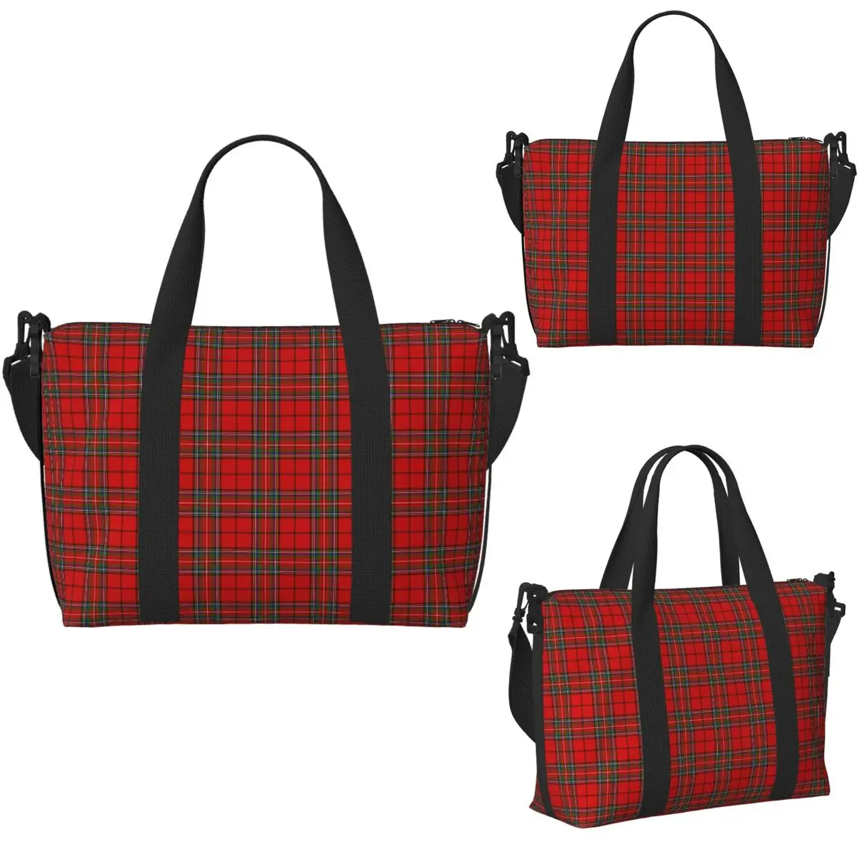 

Red Plaid Royal Stewart Of Galloway Tartan Beach Travel Bag Large Capacity Tote Bags for Gym Women Shopping Duffle Shoulder Bag