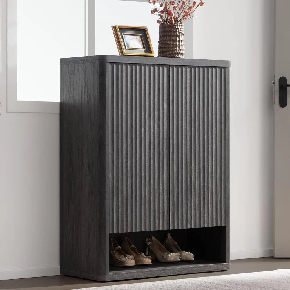 

Шкаф для обуви, большой органайзер высотой 44 дюйма, современная полка для обуви с дверцами и 4 полками, отдельно стоящий 6-уровневый шкаф середины века