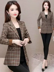 Women Coat Korean Fashion Elegant Lattice Casual All-match Temperament Design Chic Business Single Breasted Blazer New