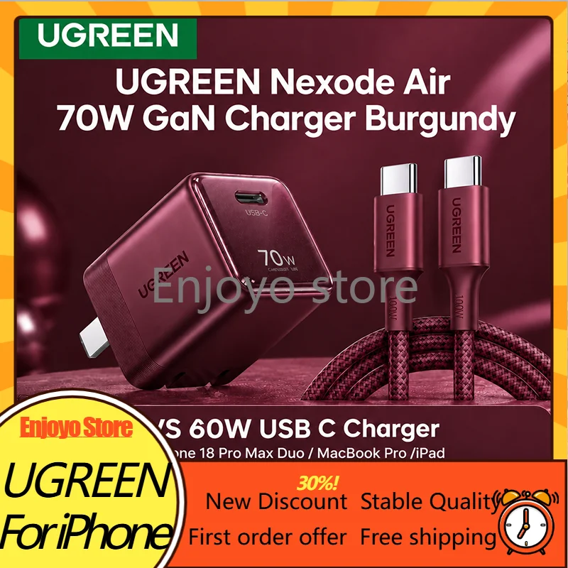 UGREEN Nexode Air 70W GaN USBC Charger AVS Certified 60W Dynamic Fast Charging PD3.0 Power Adapter for IPhone 18 ProMax,Duo,ipad