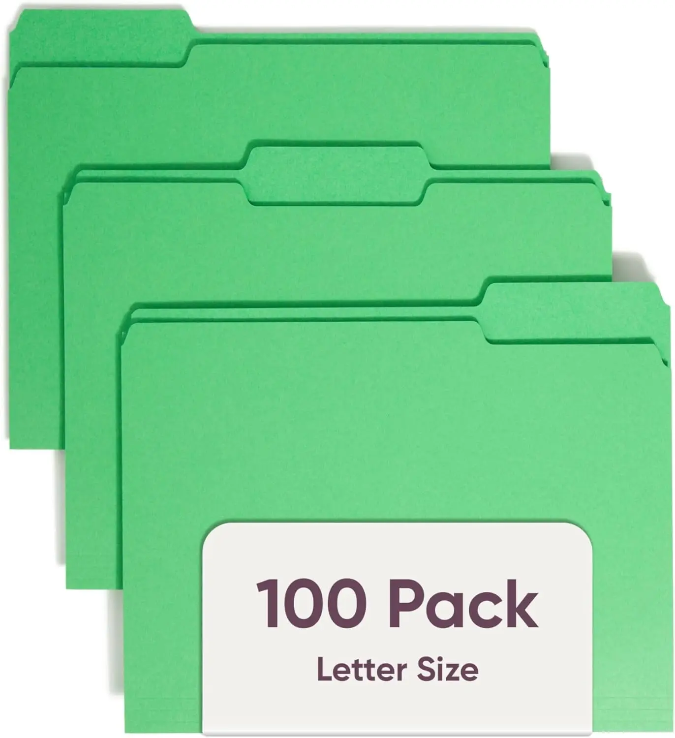 

Green File Folders 100 Pack Letter Size 1/3 Cut Tab for Home Office School Document Organization