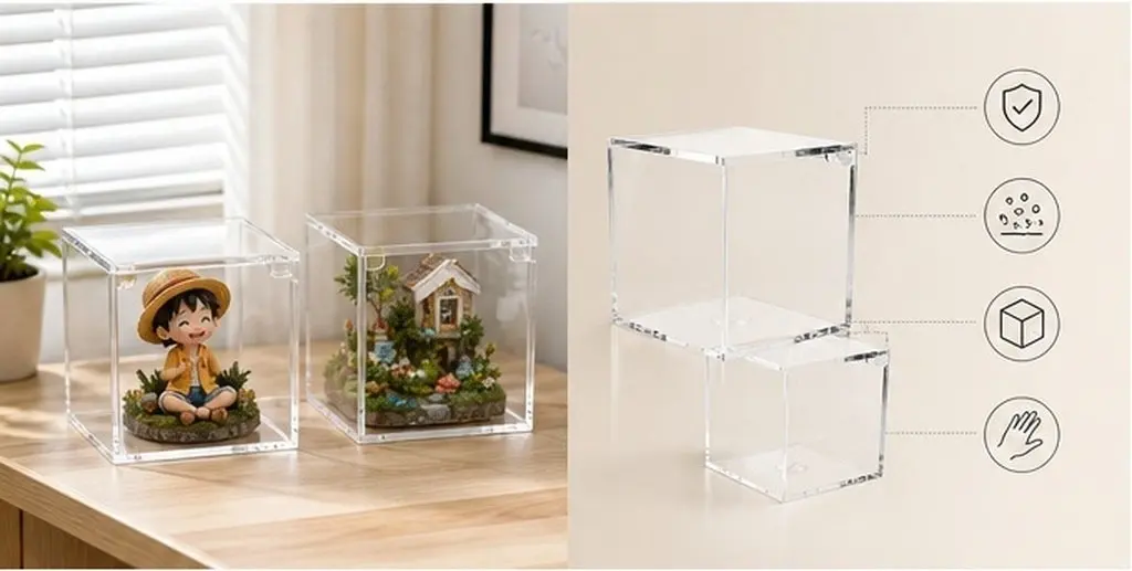 2Pcs Clear Acrylic Display Box for Handmade Models Crafts Collection Storage Showcase Modern Transparent Organizer Space Saving