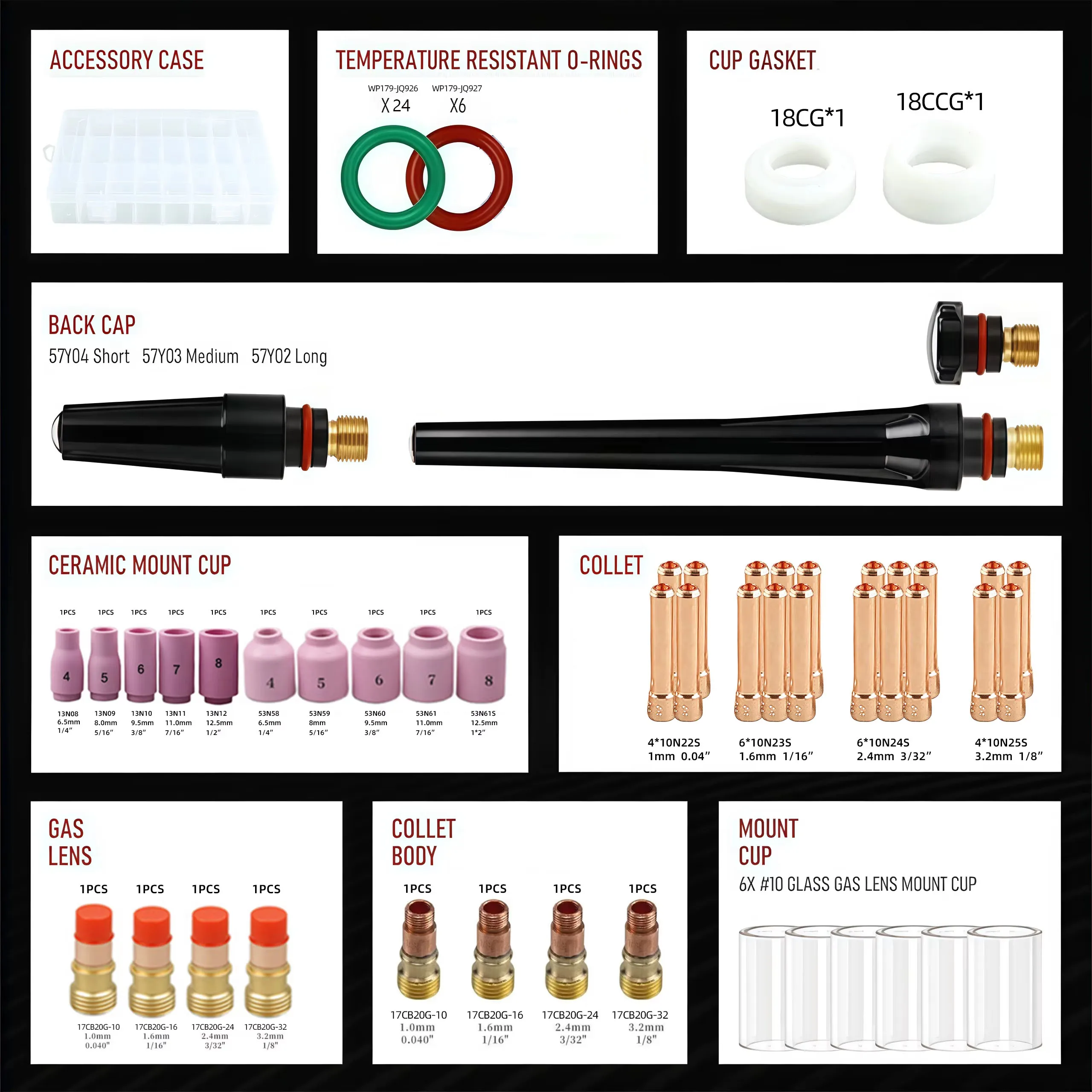 79Pcs TIG Welding Torch Nozzle Kit, Gas Lens & Cup Set for WP17/18/26, Welding Accessories Tool Kit view 2