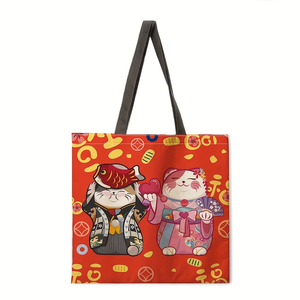 

Kawaii узор «Кот-счастливчик» Сумка через плечо, универсальная ежедневная покупка сумка для продуктов