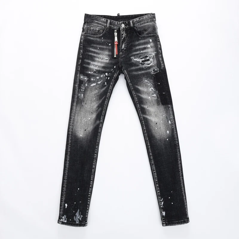 Street Fashion Men Jeans High Quality Retro Black Gray Stretch Skinny Fit Ripped Jeans Men Painted Designer Brand Vintage Pants - Image 5