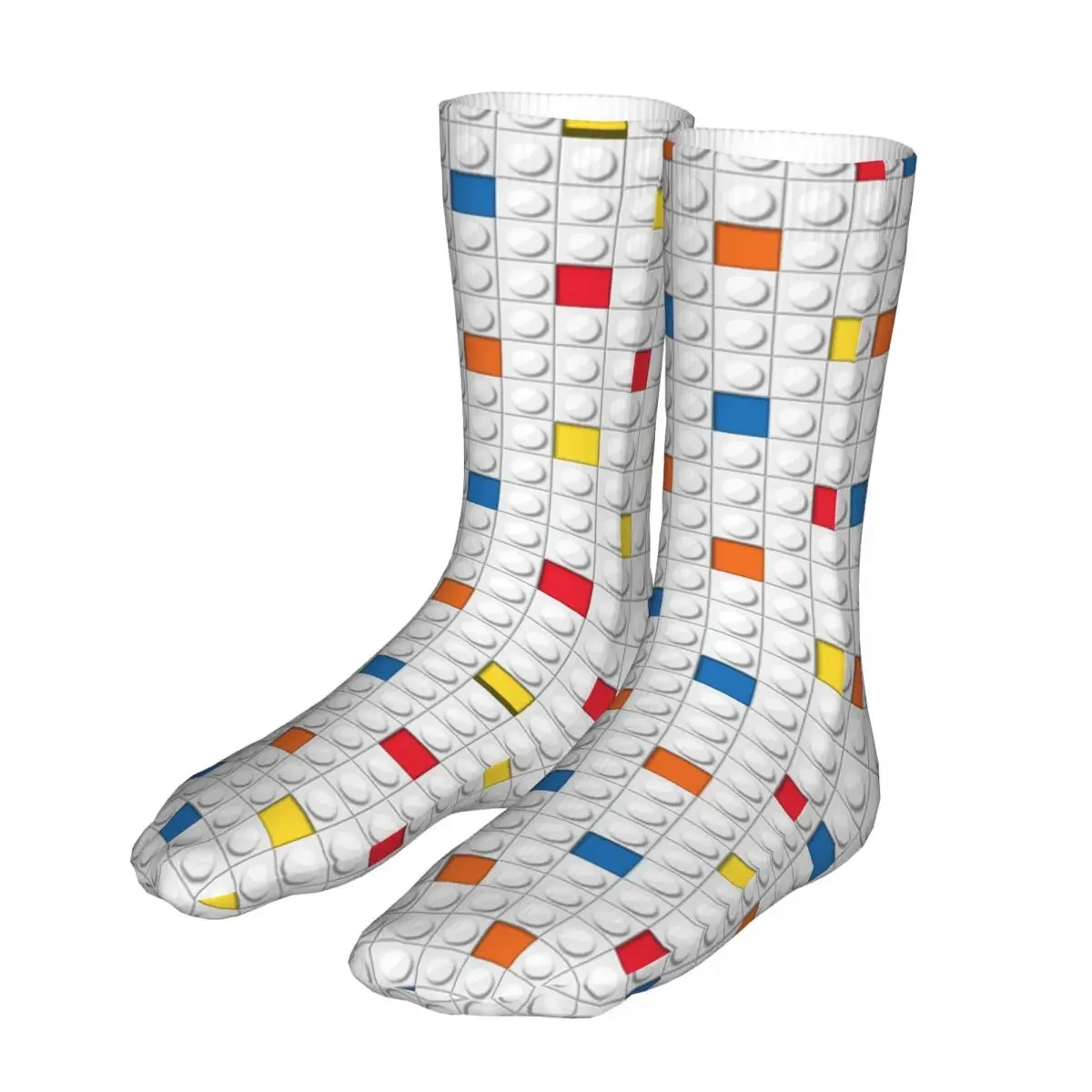 Men Sport Colorful Building Blocks Background Socks Cotton Compression Red Yellow and Blue Art Women Sock