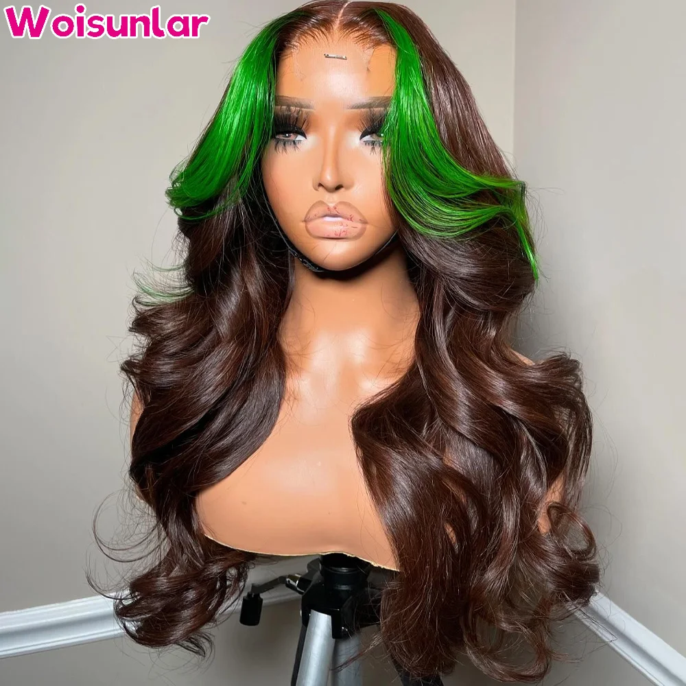 

Ombre Brown and Green Lace Front Human Hair Wigs Body Wave glueless Hair 180% For women 13x4 Lace Front Human Hair Wigs 100%