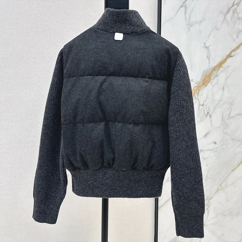 고품질 니트 울 소매 스탠드업 칼라 퀼팅 다운 재킷 여성용 코트 겨울 의류 25100905