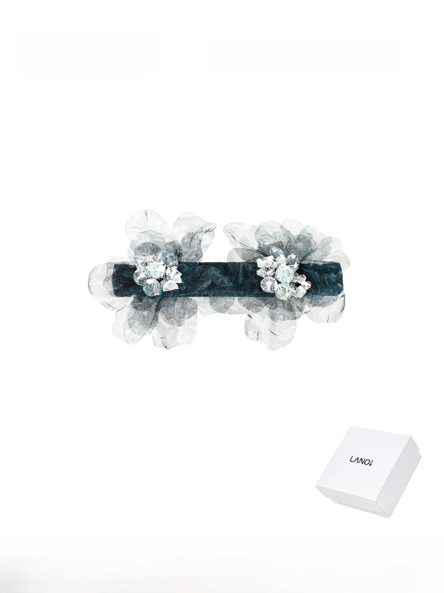 lanro-blue-mesh-printed-crystal-flower-hair-clip-women's-side-hair-accessories-elegant-alloy-fabric-synthetic-crystal-clamp