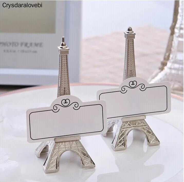 

50pcs/lot wedding favor"Evening in Paris" Eiffel Tower Silver-Finish Place Card/Holder