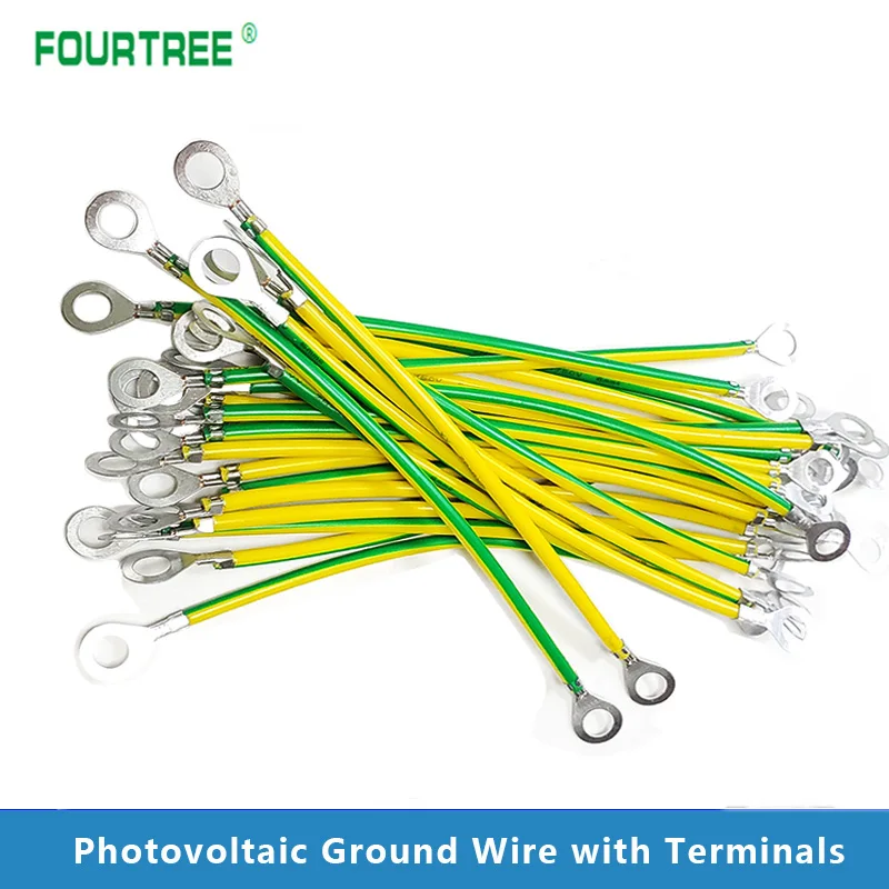 10Pcs BVR Solar Photovoltaic Ground Wire With Terminal 10 AWG Earth Wire Hole 8mm Yellow-Green Flexible Copper Earth Cable