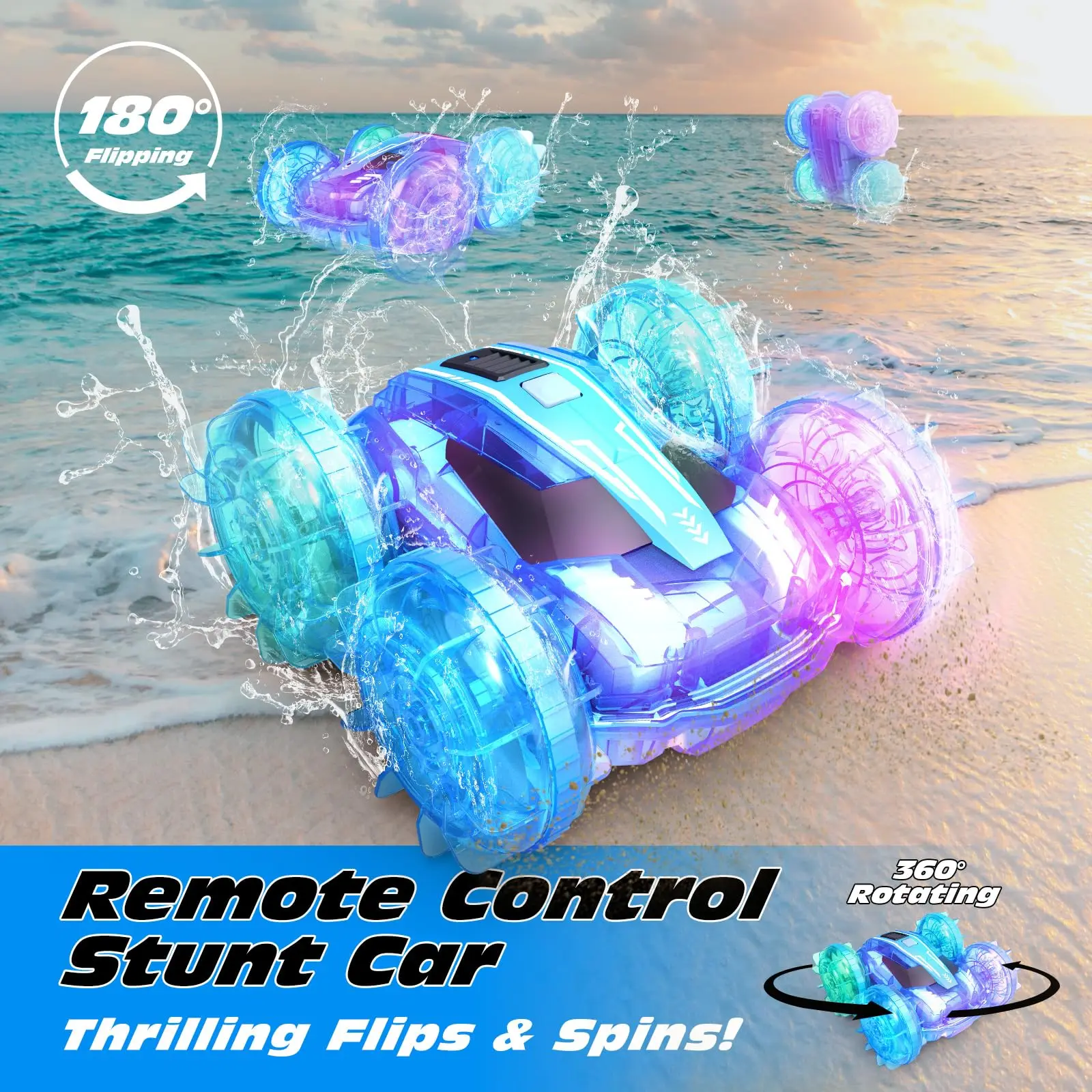 

Amphibious Remote Control Car Boat for Kids, 4WD RC Cars with Waterproof Remote, 2.4GHz RC Boat with LED Lights, 60 Min of Play