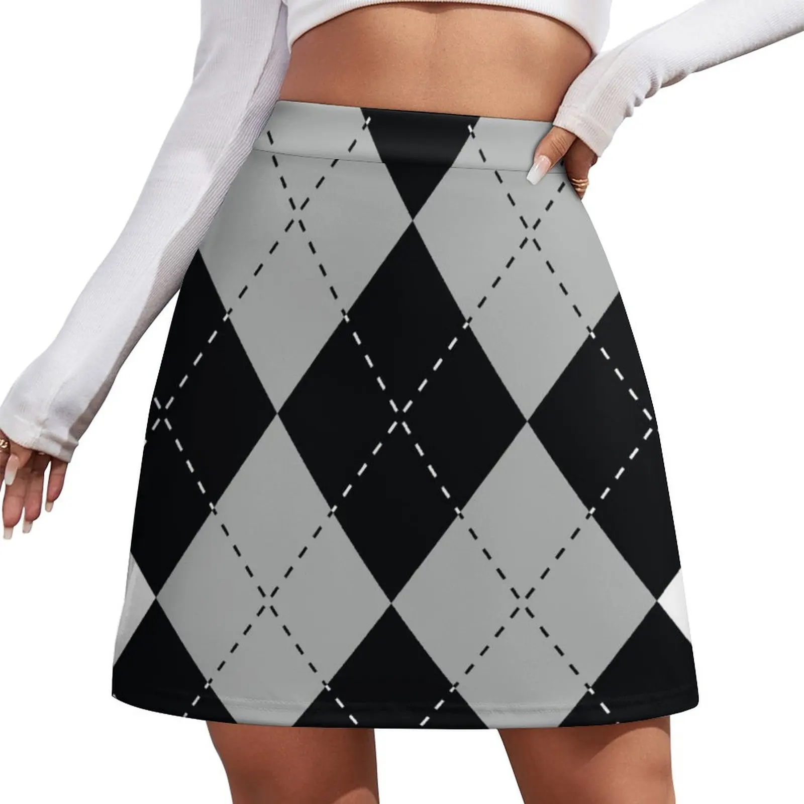 Argyle Diamonds 9 Black Mini Skirt japanese fashion Womens dresses Mini Skirt