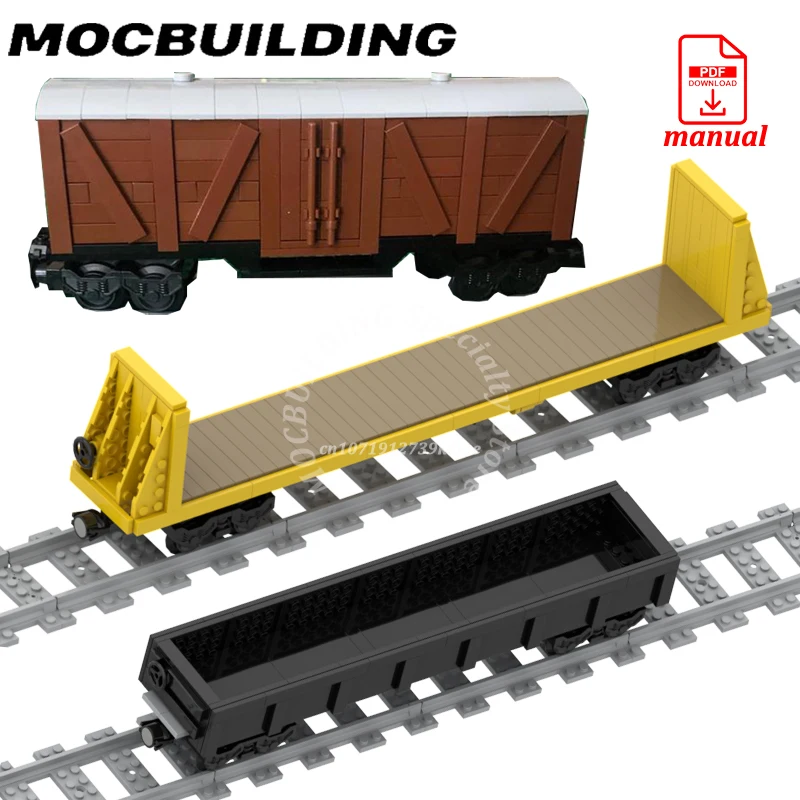 

City Box Car Flatcar Rail Cars Model Open Freight Wagon Moc Building Blocks Brick Gift Christmas Present