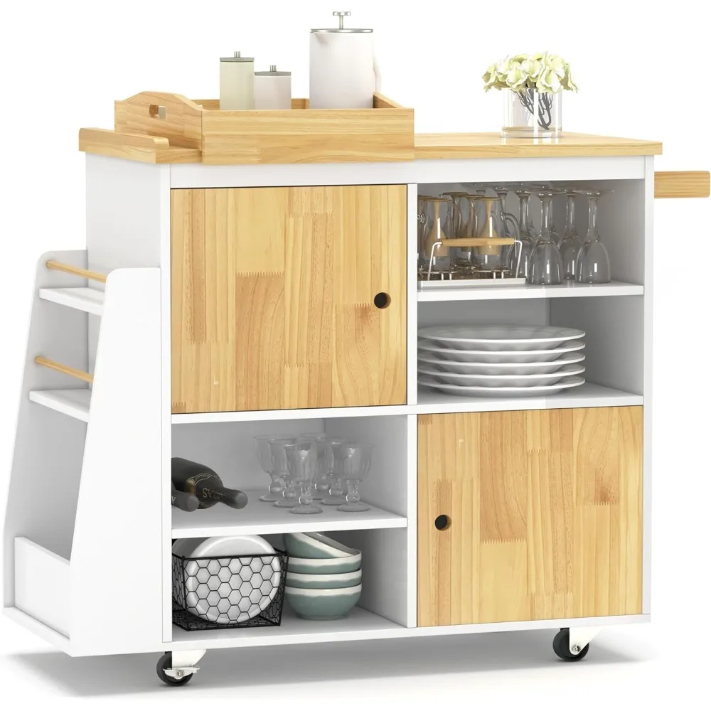 

Kitchen Island with Storage,Rolling Kitchen Island on Wheels Portable cart Rolling with Spice Racks Towel Holder Utility Trolley