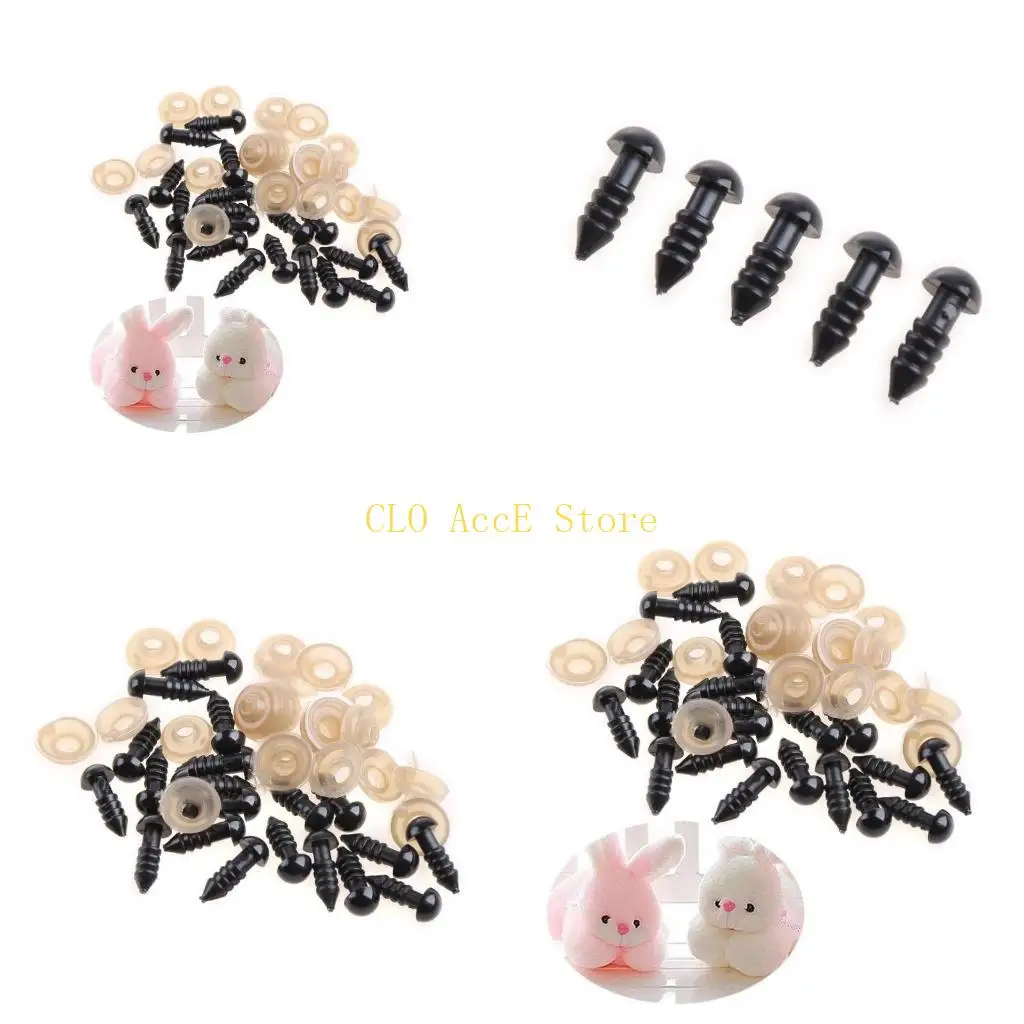 

16fe 20pcs 6 мм черные пластиковые защитные глаза для плюшевого корабли/кукла/игрушечное животное/валяние