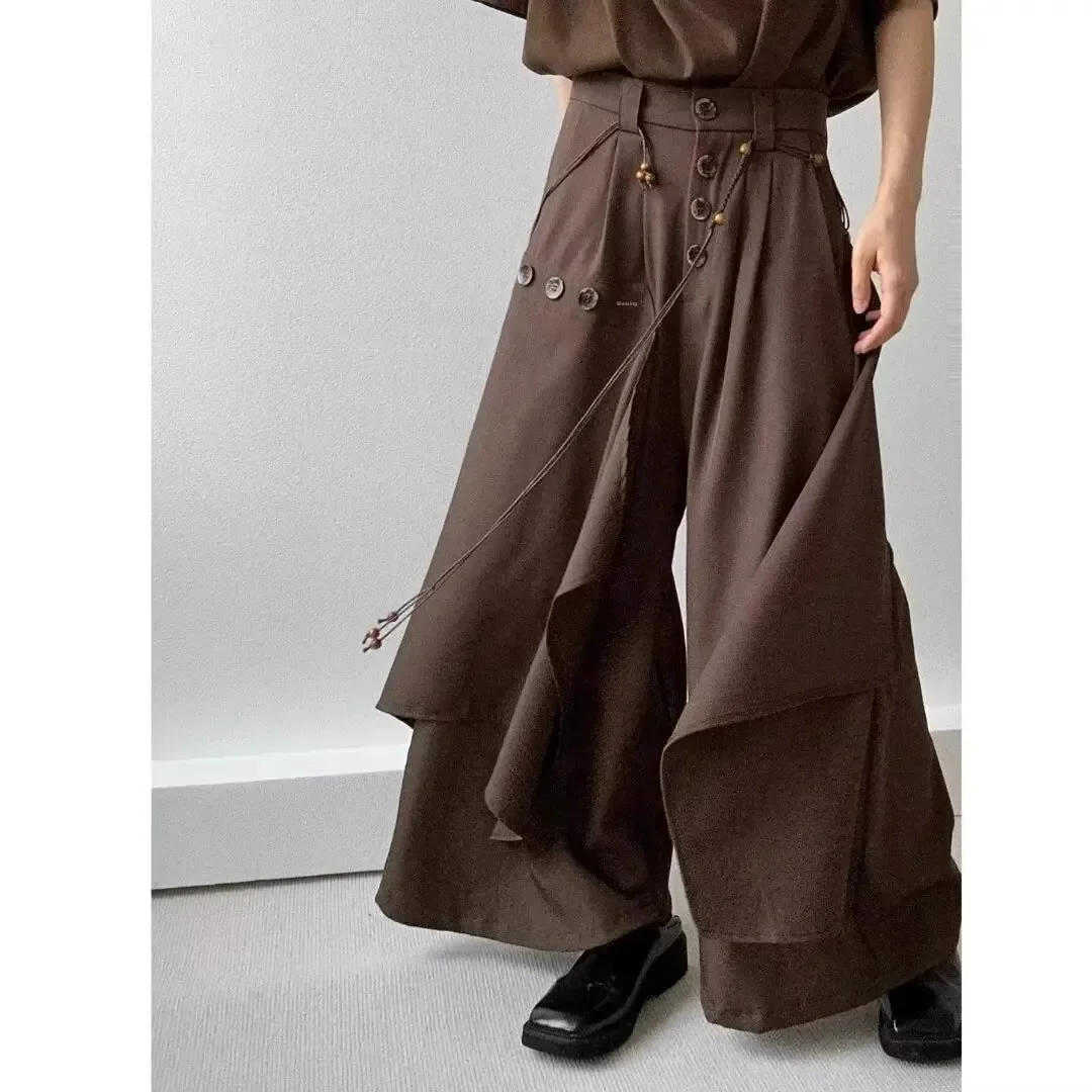 

Повседневные широкие брюки с девятью точками и несколькими пуговицами, дизайн Sensation, маленькое аудиточество, мужской и женский стиль, повседневные брюки