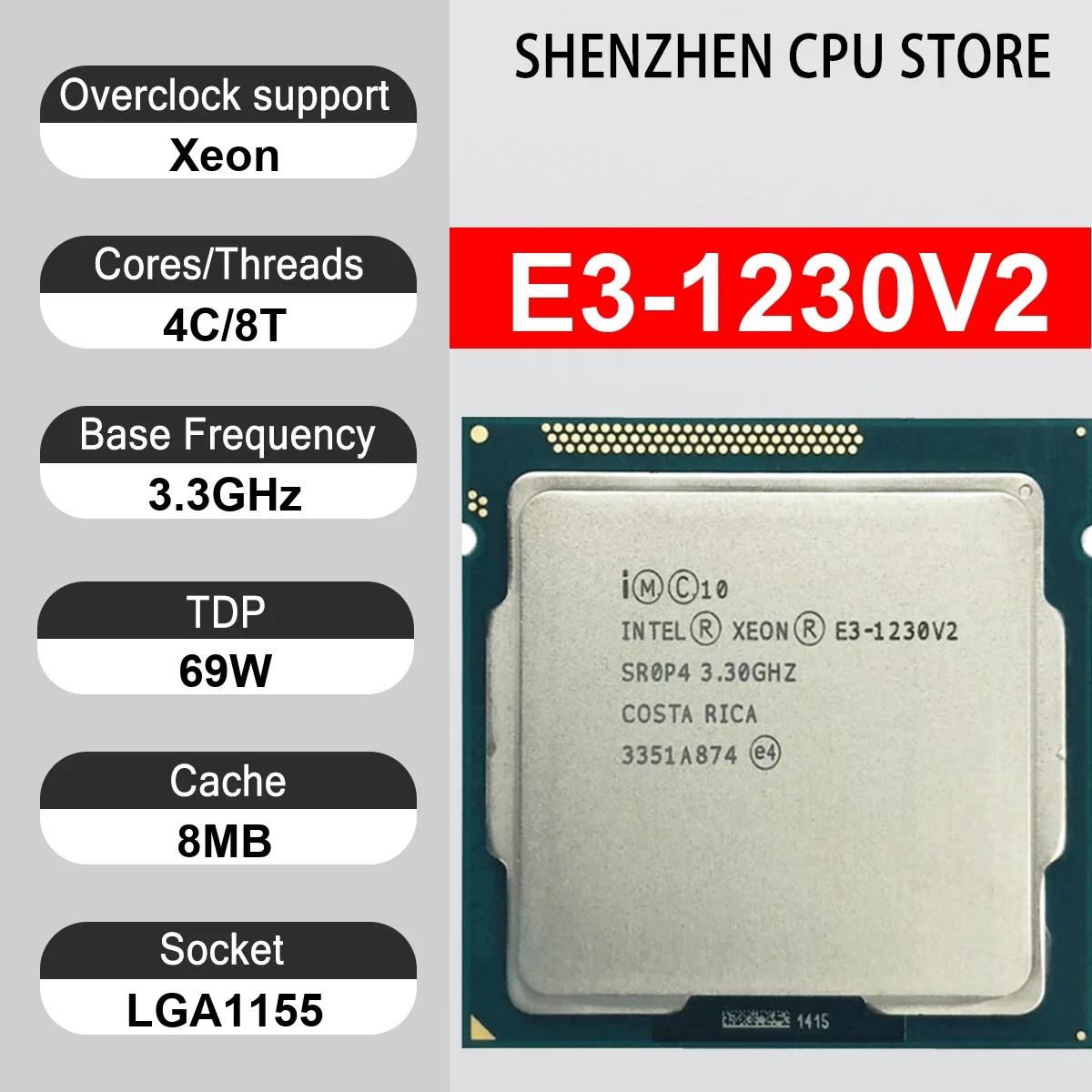 Intel Xeon E3-1230V2 4 Core 8 Thread 3.30GHz 69W 8MB Cache 22nm LGA1155 SR0P4 DDR3 1600 MHz Ivy Bridge