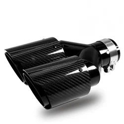 1 Pcs Universal Car Carbon Fibre Tail Throat Same Length Black Y-Shaped Double Out Twill Glossy Exhaust Muffler Tip