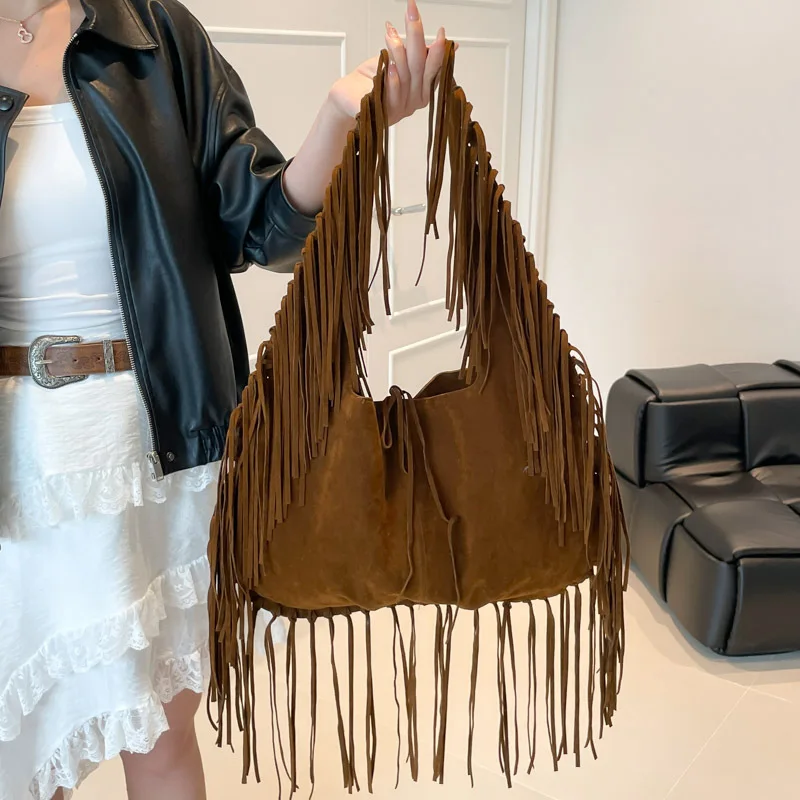 

2025 Women Tassel Shoulder Bags Pu Shoulder Crossboyd Bgas Large Capacity Vintage Tote Bags Ladies Travel Shopper Handbags