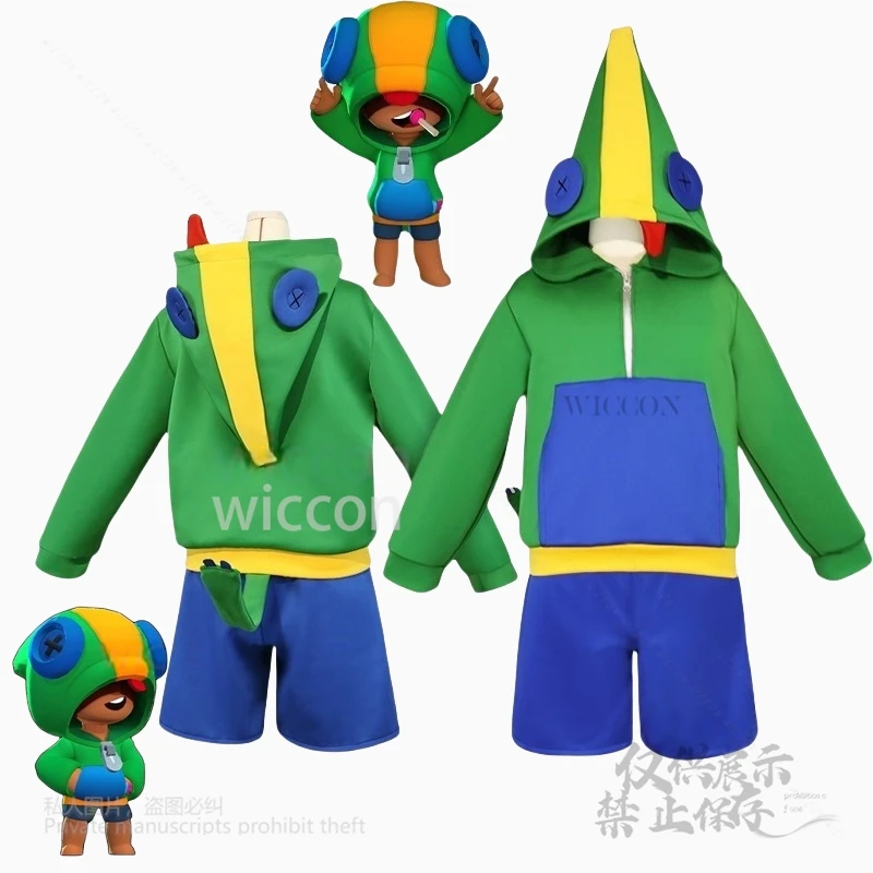 

Anime Cosplay Leon Costume Green Hoodie Brawl Game Outfit Uniform Top Shorts For Halloween Christmas Party Gifts Cos Customized