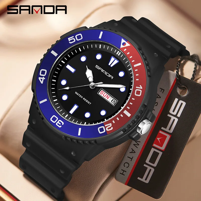 SANDA silent exam watch sports waterproof male and female dual calendar quartz watch leisure student party school gift watch**