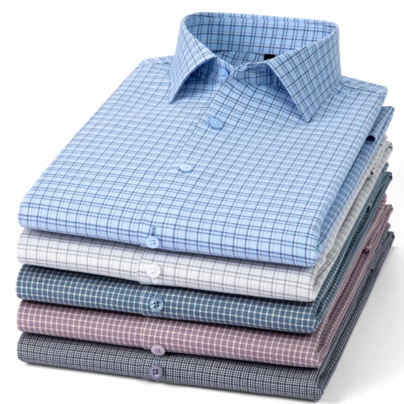 New High Quality Anti-Wrinkle Men Shirts Long Sleeve Dress Shirt For Plaid Shirt Male Slim Social Business Blouse Shirt S-4XL