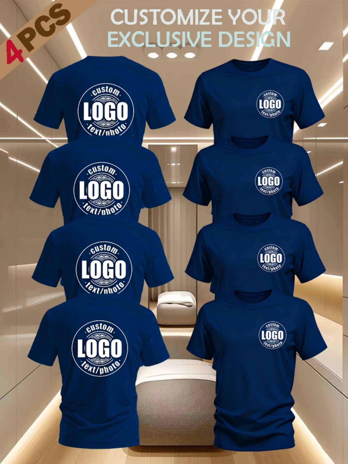 Personalized men's T-shirt, for summer, with customizable LOGO on chest and back. Suitable for daily casual wear and team use.
