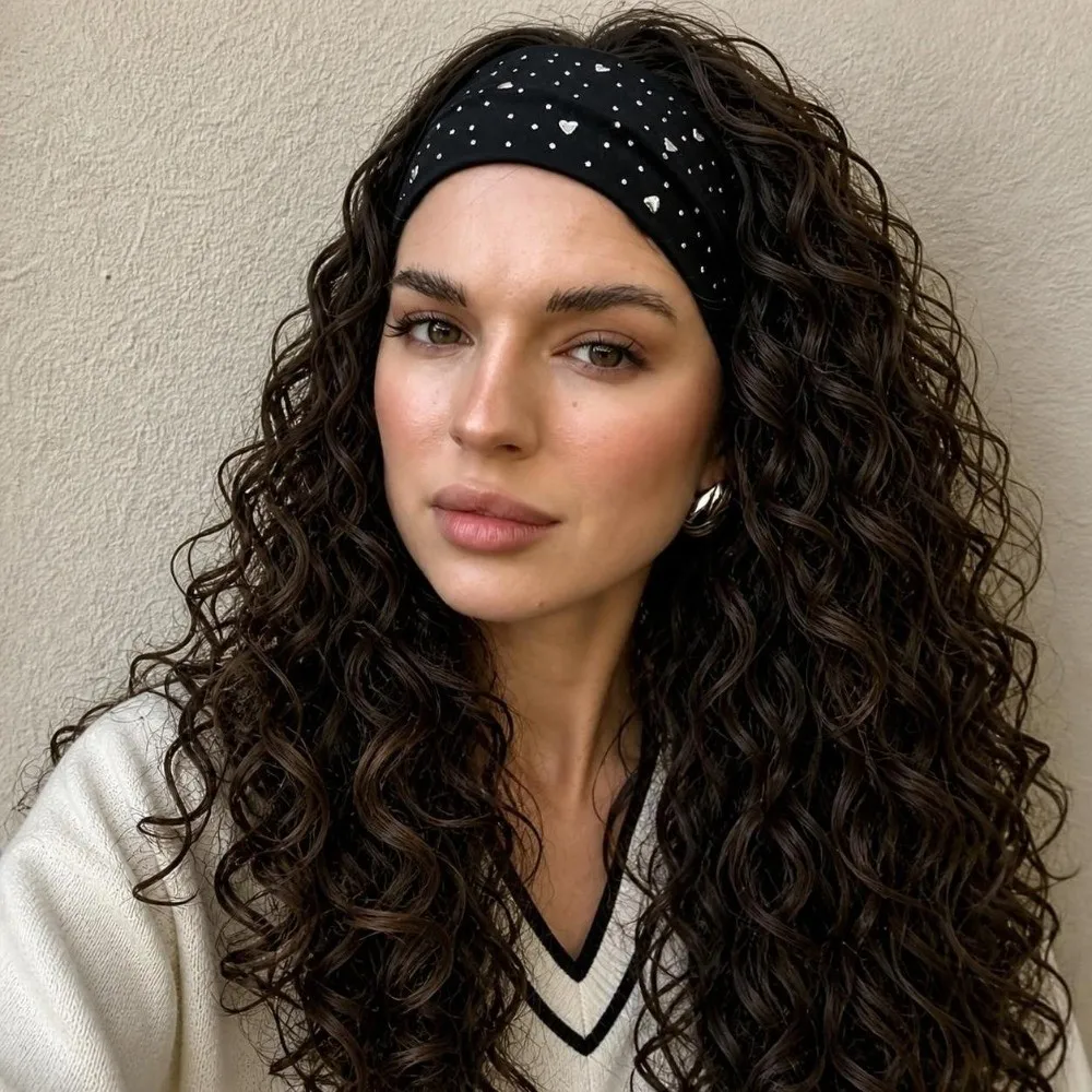 Trendy Fabric Star Headband Wide Elastic Elastic Hair Band Soft Rhinestone Accents Wide Hair Wrap Party Look