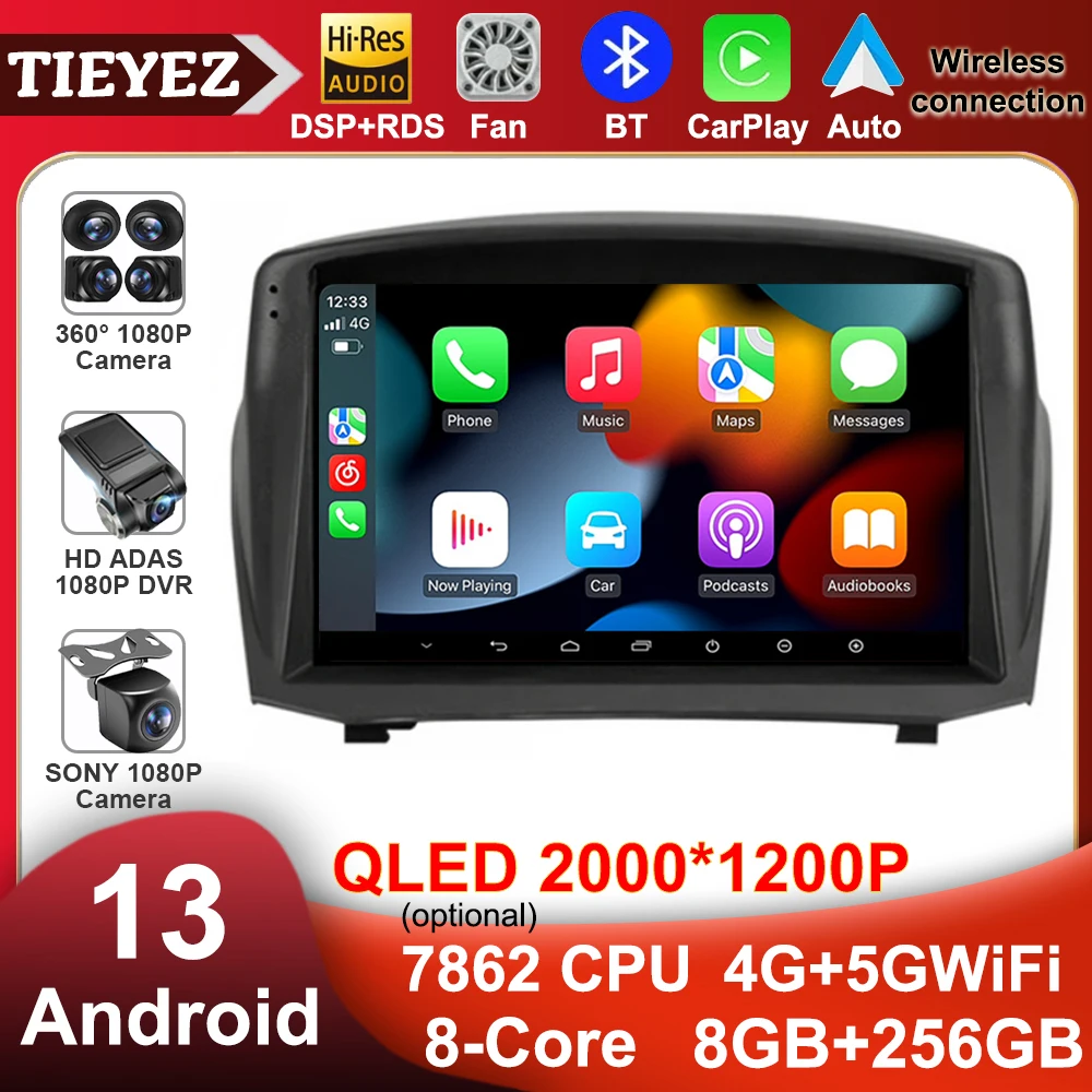 

QLED Screen Car Radio For Voiture Ford Fiesta Mk 6 2008 – 2019 Android 13 Multimedia Video GPS Navigation No 2 Din DVD Player