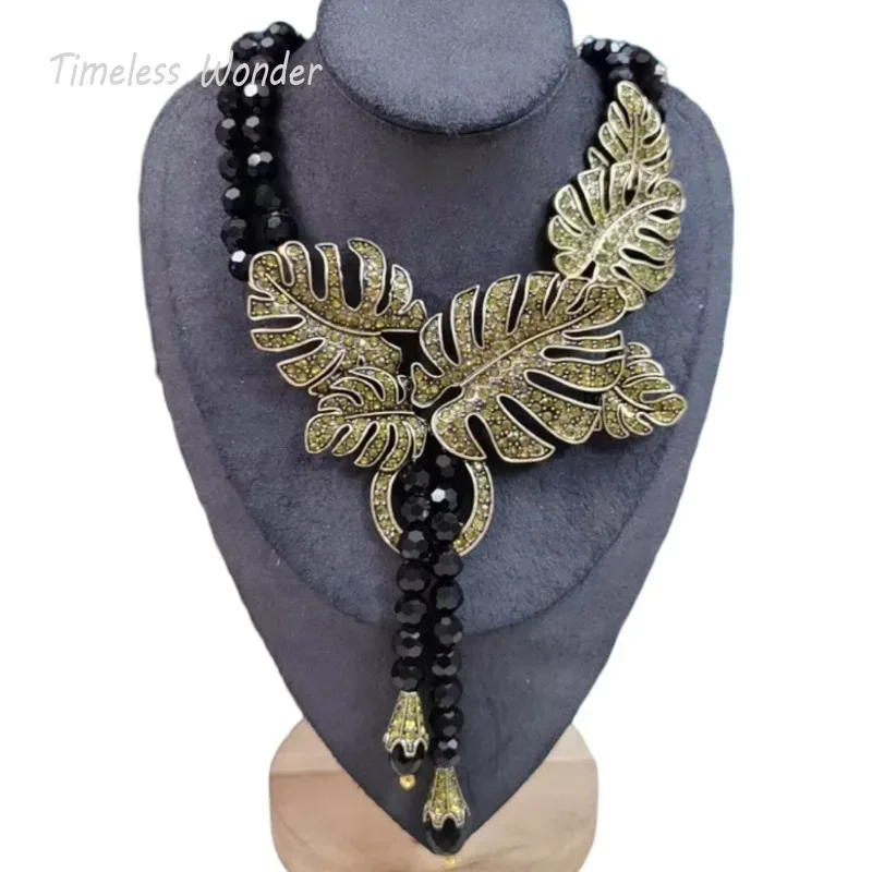 

Timeless Wonder Fancy Zircon Geo Leaf Statement Necklace for Women Designer Jewelry Goth Runway Luxury Retro Rare Top 4526