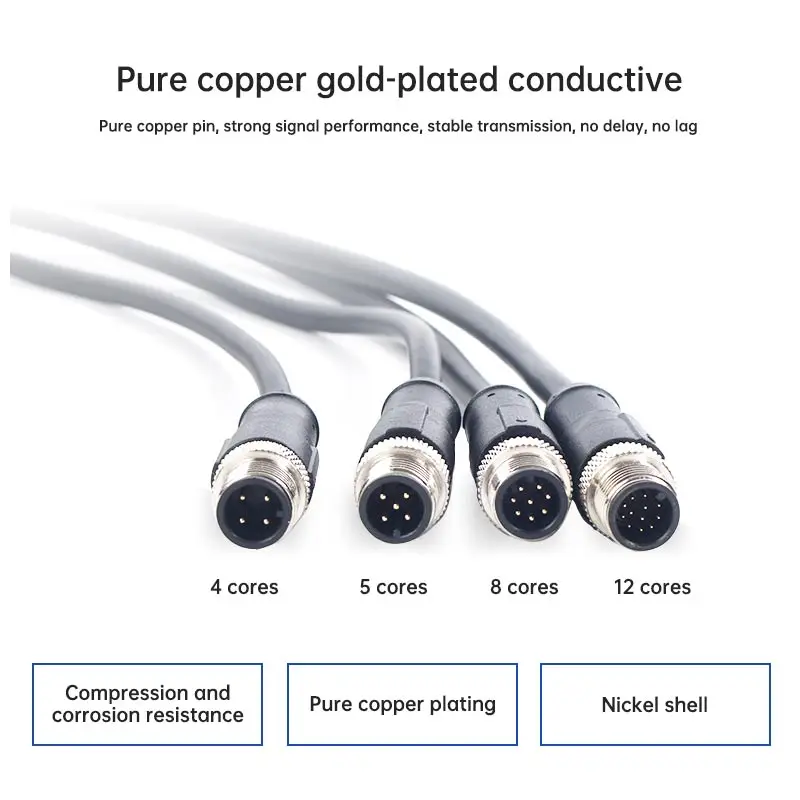 M12 Waterproof  Aviation Plug Connector with Cable 4 5 8 12 Pin Male Female Sensor Wire IP67 Waterproof M12 Cable Connectors