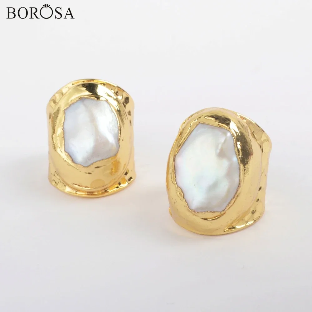 

BOROSA New Arrival Gild Natural Pearl Ring Freeform Natural Freshwater Rings Jewelry for Women Birthstone Anniversary Gifts