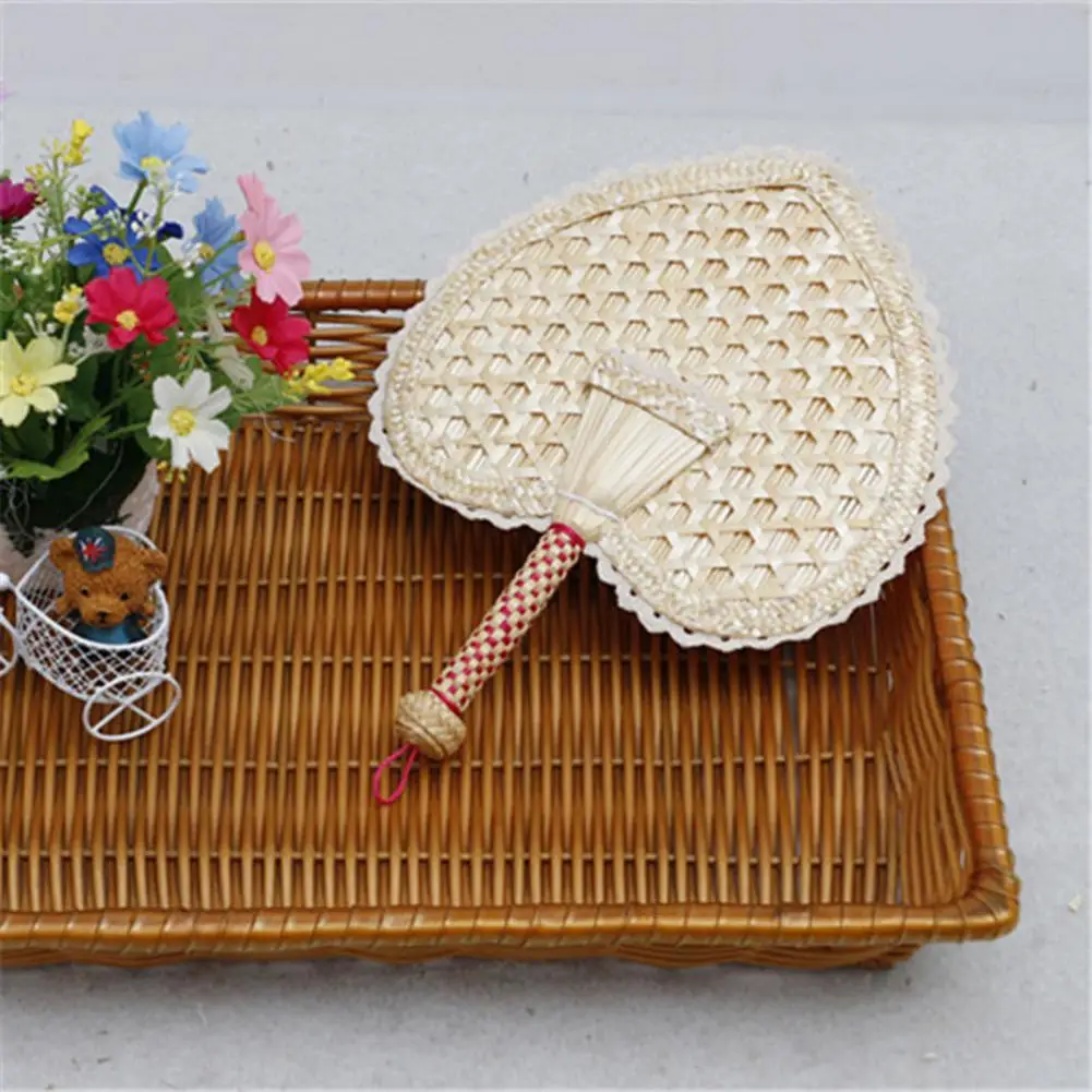 Vintage Handheld Fan Creative Shape Solid Construction Wheat Straw Indoor Portable Summer Natural Non-Folding Hand Fan For Home