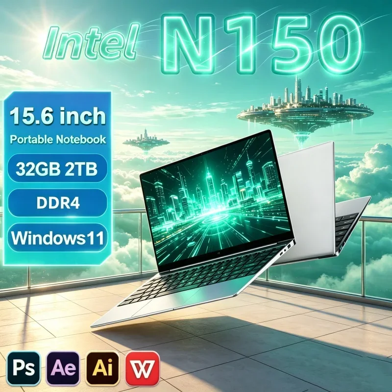 15.6" Intel Core N150 Windows 11 Anti-glare Laptop Computer 32GB RAM 1TB 2TB SSD Portable Notebook PC Office Study Laptops