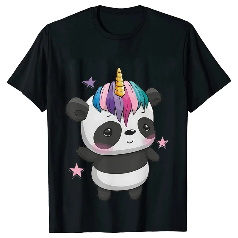 Cute Panda Cartoon Graphic Female T-shirt Print Short Sleeve Tees Summer Clothes Women Aesthetic Clothing Fashion Basic Tops