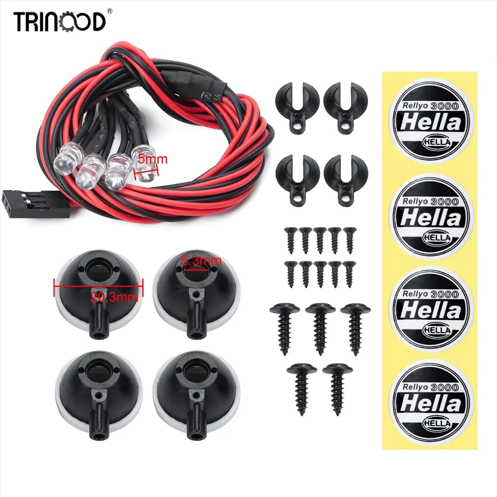 TRINOOD  LED Light with Round Plastic Cover for Tamiya Axial SCX10 TRX-4 CC01 D90 TF2 1:10 RC Crawler Car Upgrade Parts