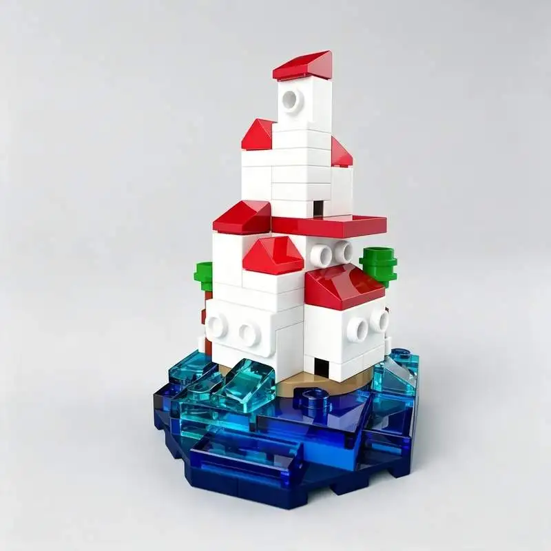 98PCS Coastal Lighthouse Building Blocks Vertical Town Architecture Model DIY Assembly Toy Creative Seaside Collection Display