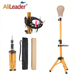 AliLeader Golden Color Aluminum Alloy Mannequin Training wig Head holder Tripod Adjustable Tripod Wig Stands Holder Clamp