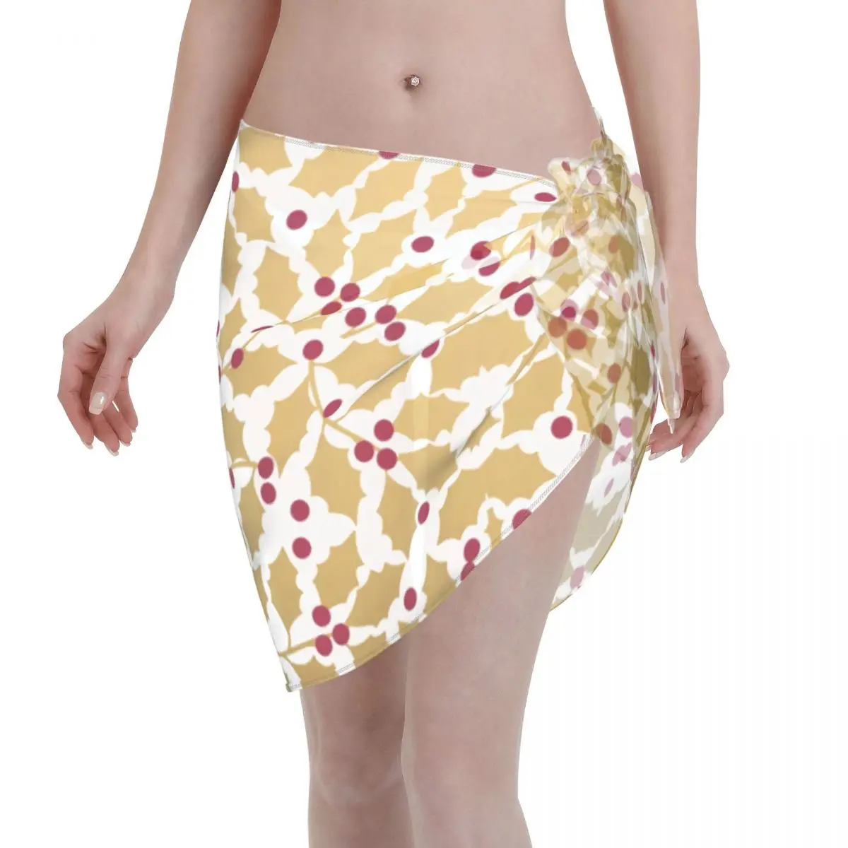

Custom For Swimwear Elegant Holly Foil Christmas Gift Women Short Sarongs Beach Wrap Beach Bikini Wrap Sarongs Swimsuit Coverups