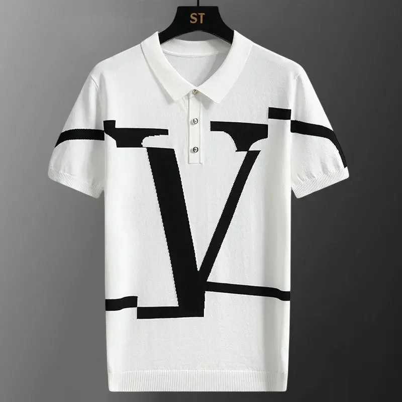 2024 New Brand Knitting Letter Polo Shirts Men Clothing Summer Top Short Sleeve Homme Casual Luxury High Quality Fashion Clothes