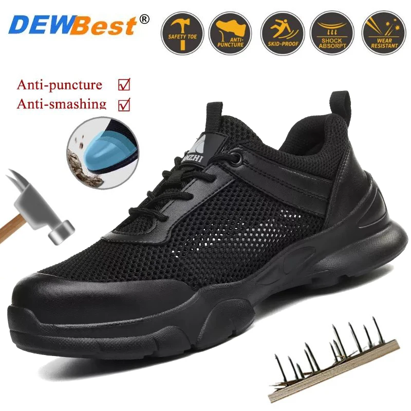 Men's Summer Steel-Toe, Impact-Resistant, Puncture-Resistant, Breathable, Lightweight Safety Shoes for Construction Sites